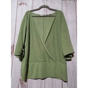 Avenue Soft Knit Wrap V Neck Dolman Sleeve Top Women's Plus 22 24 Olive‎ Green